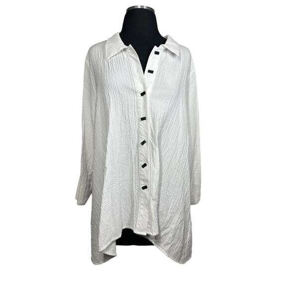 Habitat Pucker Weave White Long Sleeve Loose Fit Blouse Top Toggle Buttons Sz M - Picture 1 of 15